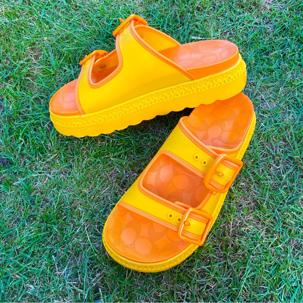 COACH Lucy Women's Sandals Size 8 Canary Chunky Platform Heel Adjustable Buckles - Picture 5 of 10